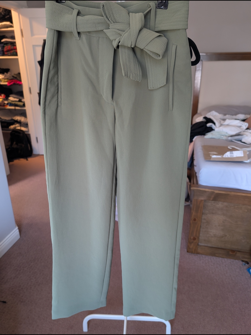 Wilfred Sage Green High-Waist Straight Leg Pants with Self-Tie Belt
